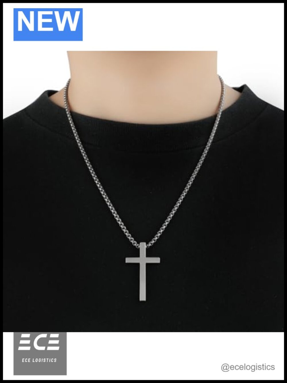 Pure Titanium Cross Necklace Square Rolo Box Chain 3mm - Picture 2 of 6